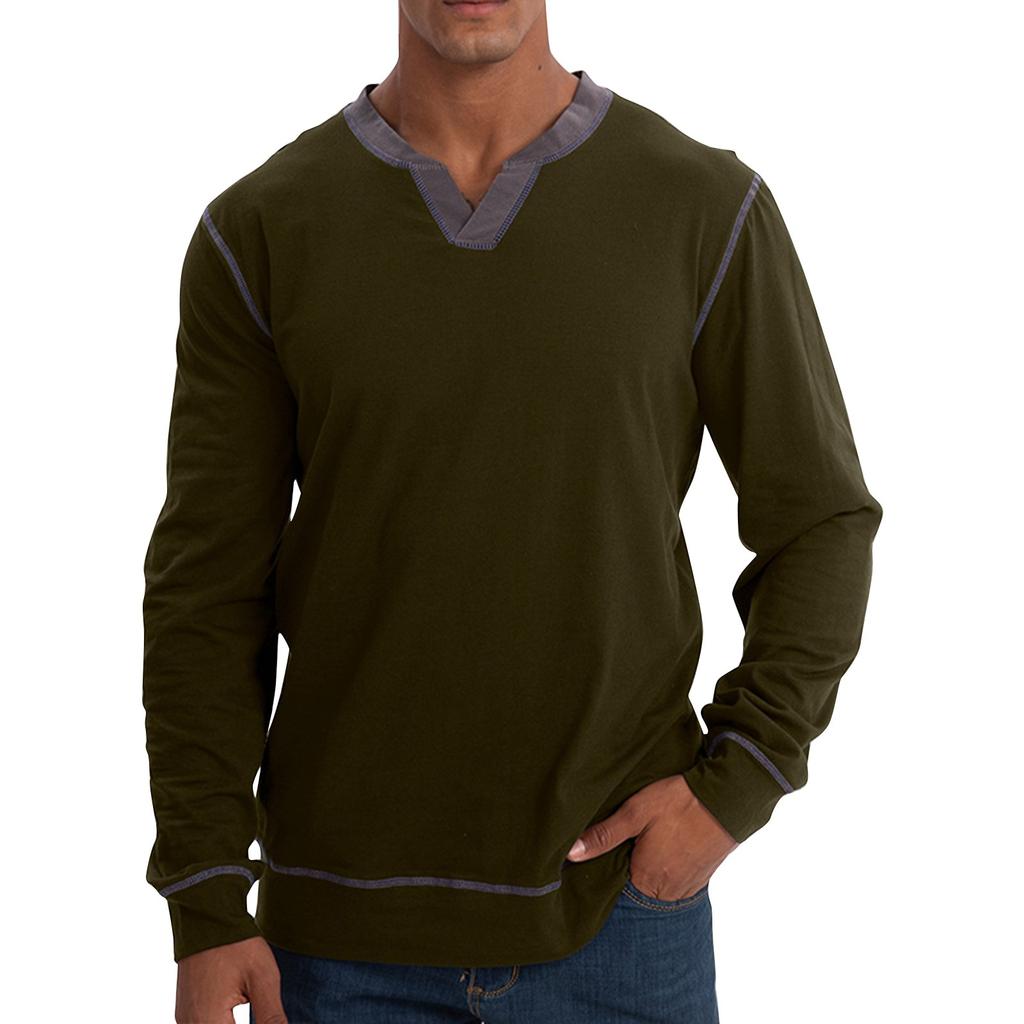 Herre våren ensfarget V-hals retro langermet topper Herre casual motetopper