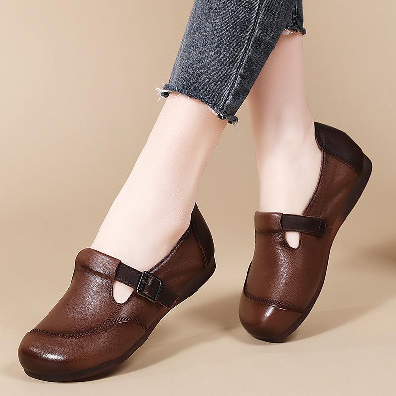 New Women's Soft Moccasins Slip-On Lazy Shoes Designer Autumn Female Round Real Flats Luxury Buckle Footwear Ballerines Femme