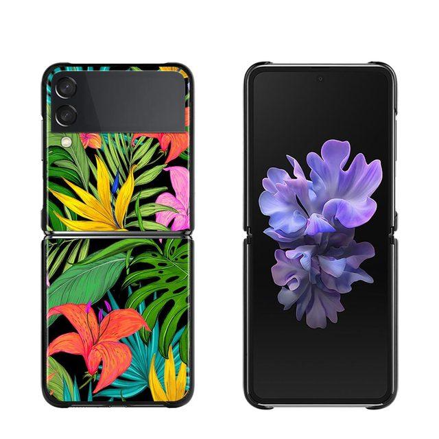 Phone Case For Samsung Galaxy Z Flip3 5g Back Pc Case For Samsung Z Flip Capa Black Shell Hard Fundas Vintage Banana Leaf Flower