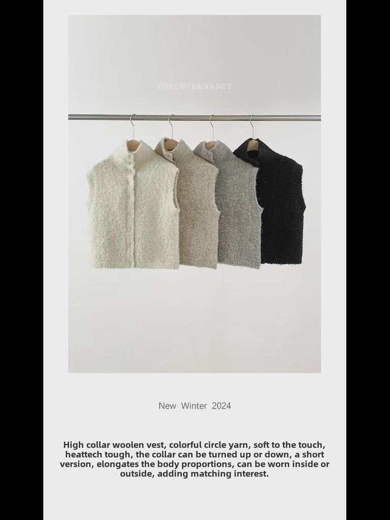 Love & Nancy 2024 Winter Korean Sleeveless Wool Cardigan for Women - Intelligent Commuter Style, All-Match Versatile Sweater.