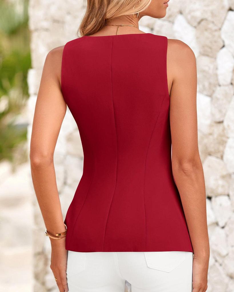 2025 Women's Sleeveless Square Neck Business Vest - European & American Elegant Casual Base Layer Outfit