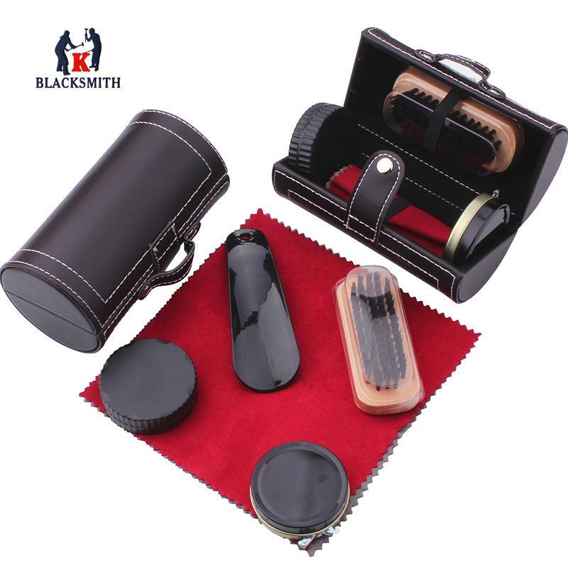 Portable 9-Piece Shoe Shine and Polishing Set: Includes Brushes, Black Shoe Polish, and Oiling Tools