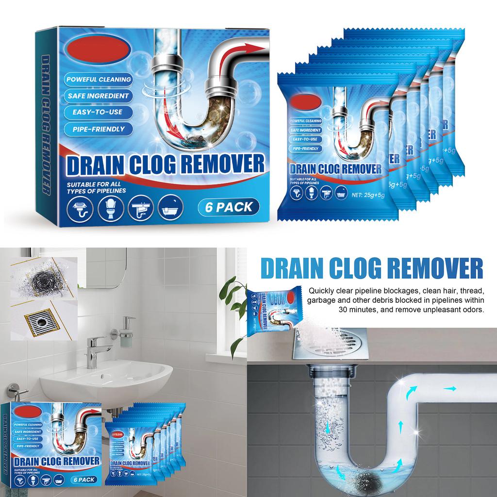 6pcs/box Drain Hair Clog Dissolver Drain Cleaner Deodorizing Powder Anti-clogging Pipe Unclogging Powder Plant Extracts