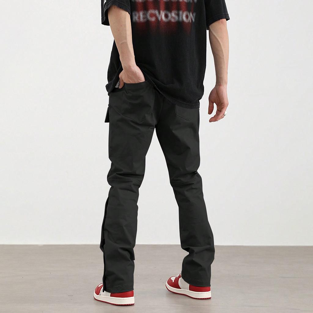 Men's Solid Color Retro Straight Wide Leg Trousers Men's Casual Fashion Multi Pocket Trousers