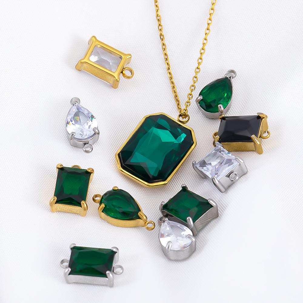 5pcs PVD Plated Stainless Steel Crystal Glass Charms Pendants Waterdrop Rectangle Charms for Necklaces Beads DIY Jewelry Making