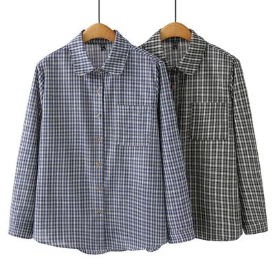 2026 Spring Plus Size Plaid Shirt for Women, Long Sleeve Doll Collar, Slimming Cotton Cardigan Top.