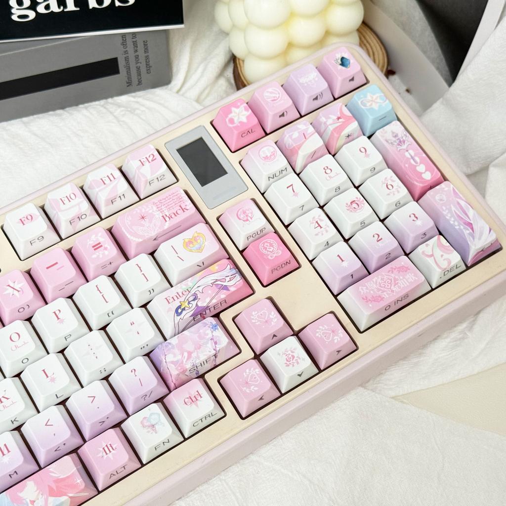Gaming Cyrene Theme Keycaps PBT Dye-Sublimation Side Engraved Cherry/M-OA Profile for Mx Switch 64/104/108 Mechanical Keyboard