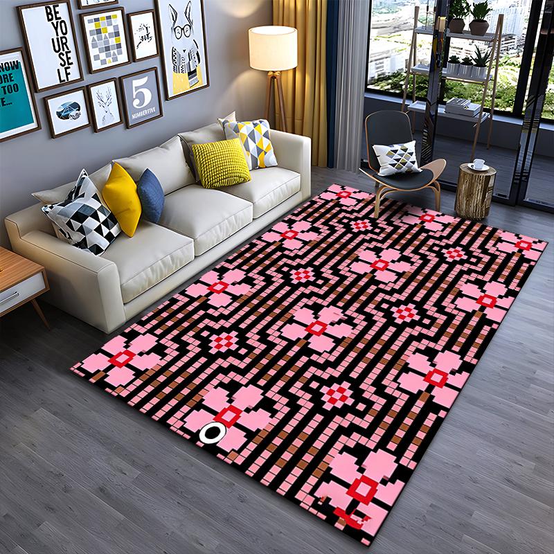 Geometric Pink and Black Pattern Carpet for Modern Living Room Decor Suitable for use as an anti-slip for living room bedroom sofas