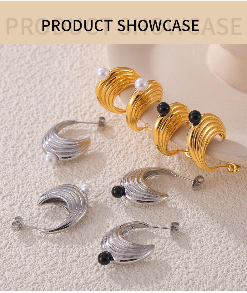 European Vintage Pearl Shell Earrings - Elegant Ins Style, Niche Titanium Steel Jewelry