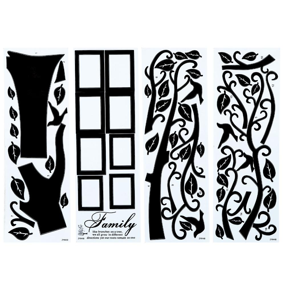 4pcs 11.8 X 35.4in Family Photo Tree Wall Sticker Tree Pvc Removable Wall Sticker Black Peel and Stick PVC Wall Decal Bedroom