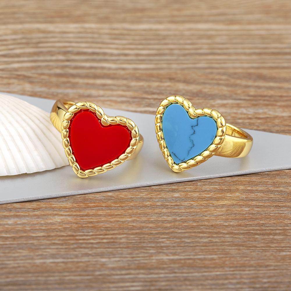 Nidin Daily Versatile Delicate Sweet Romantic Heart-shaped Natural Stone Adjustable Open Ring 5 Colors Fashion Party Jewelry