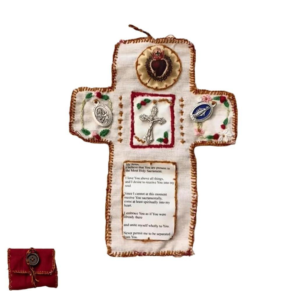 Cross Included Inside Pocket Shrine with Silver Handmade Sewing Accessories Mini Travel Shrine Pouch Stitched Pocket Shrine