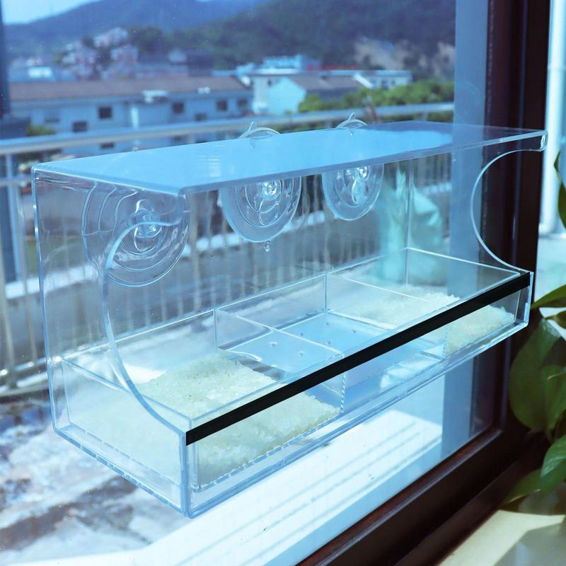 Clear Window Bird Feeder Acrylic Birdhouse Box With Strong Suction Cups Clear Window Bird Feeder For Cats For Kids Adults