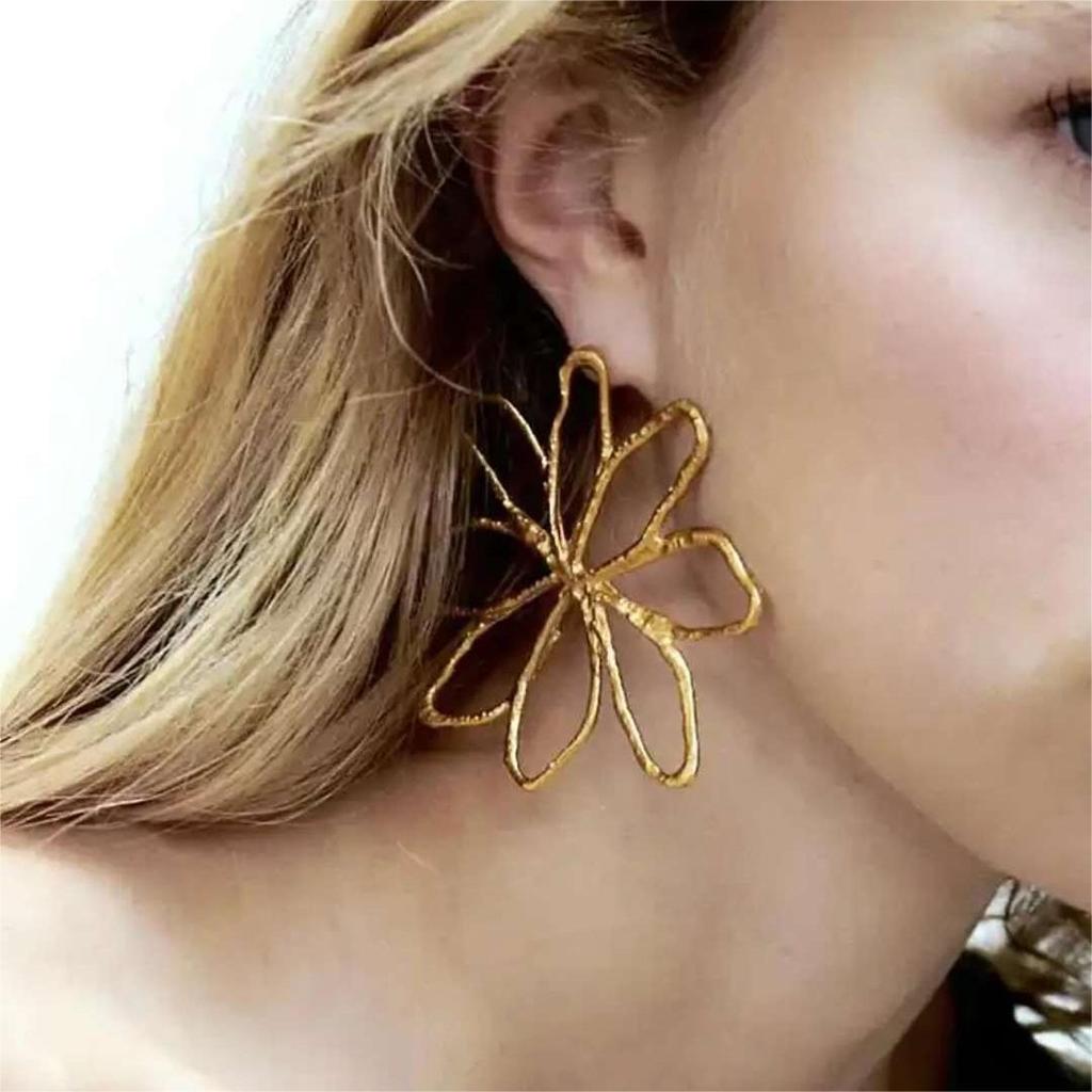 Trendy Hammered Titanium Steel Earrings: Heart, Flower & Lava Designs