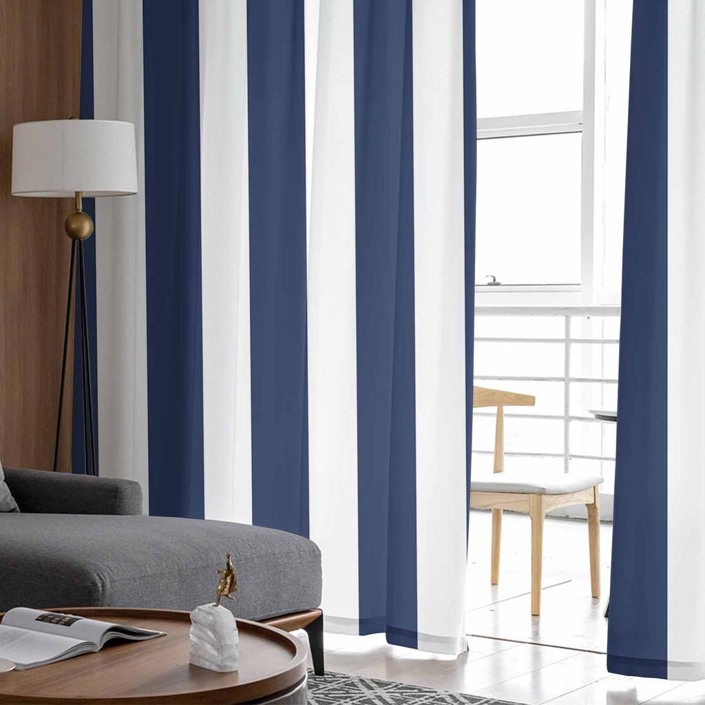 Striped Navy Blue Sheer Curtains for Kids Bedroom Living Room Voile Window Curtains Tulle Drapes