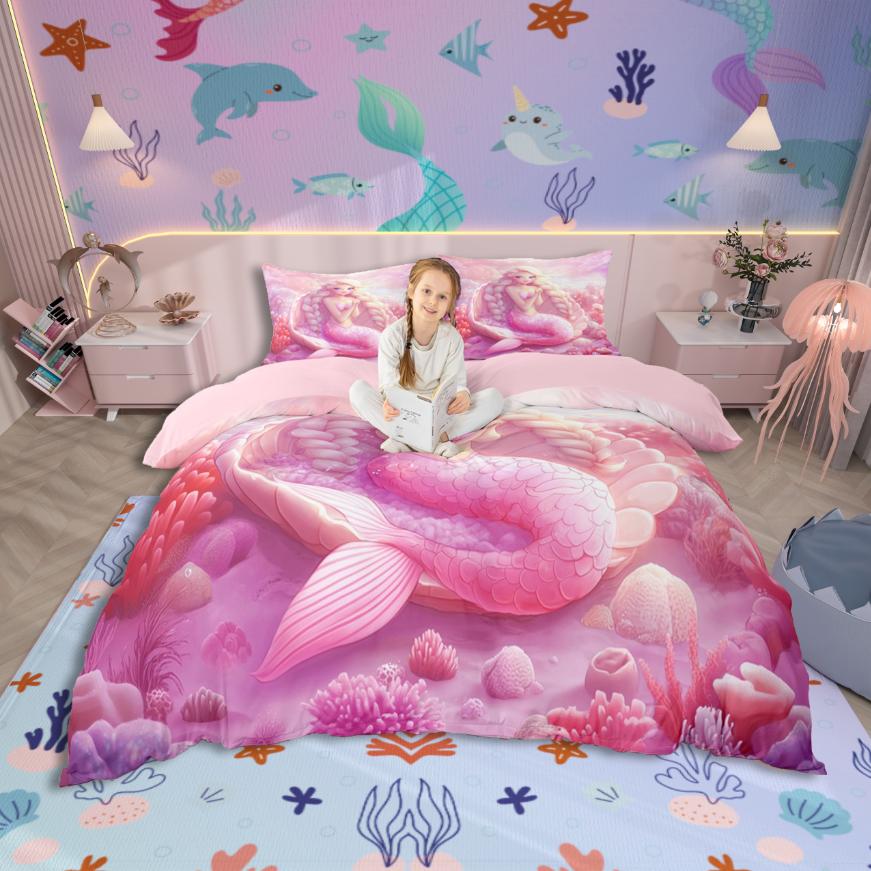 Homewish Cute Cartoon Elf Duvet Cover Set,Chic Flower Floral Bedding Set,Pink Purple White Bed Set For Girls