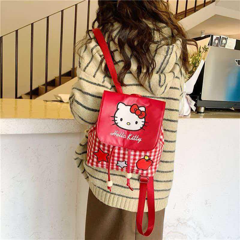 Sanrio Hello Kitty Plaid Backpack - Cute Cartoon Design for Women