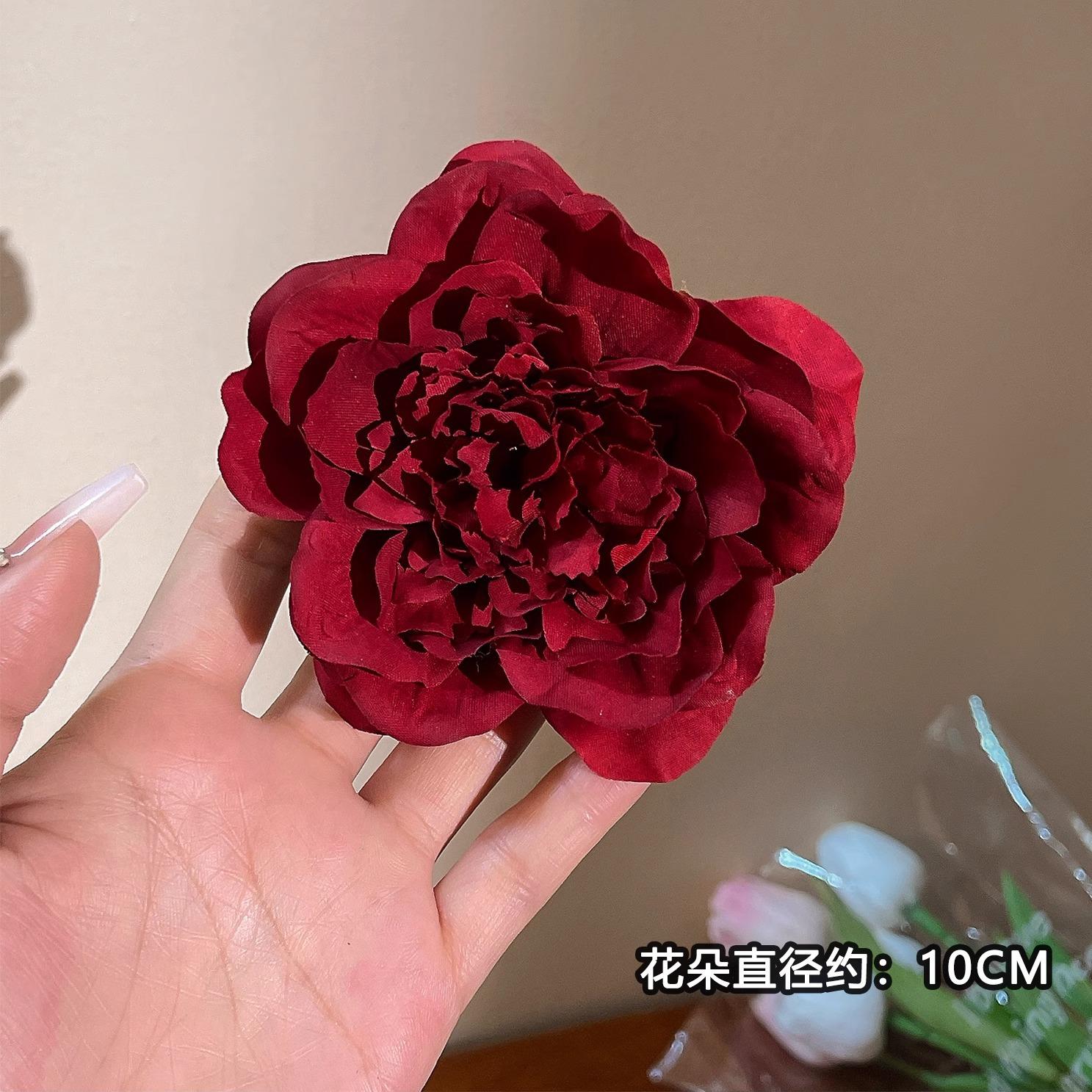 

High Beauty New Vintage Peony Hair Clip Super Fairy Side Headpiece Flower Atmosphere Accessories Photo вина червоного кольору