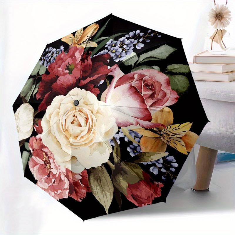 Floral Bouquet themed Eight rib Automatic Folding umbrella Is Suitable for Both Men and Women, Making It A Perfect Christmas and Valentine's