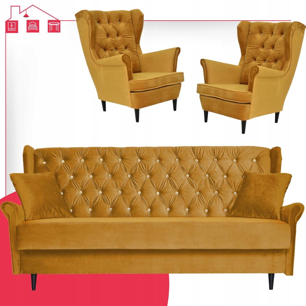 Zestaw wypoczynkowy z wersalką 2 fotele Gaja MUSZTARDOWY Family Meble