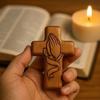 Blessing Pocket Cross Statue with Card Drawstring Bag Mini Wooden Cross Fingertip Relaxation Inspirational Handheld Cross