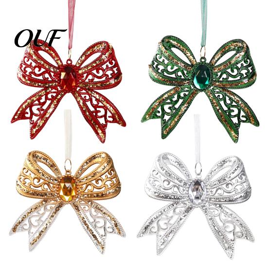 Decorative Bows for Gifts Acrylic Faux Crystal Bow Christmas Ornament, Sparkly Hollow Party Hanging Supplies Knot Decoration Home New Year Decor
