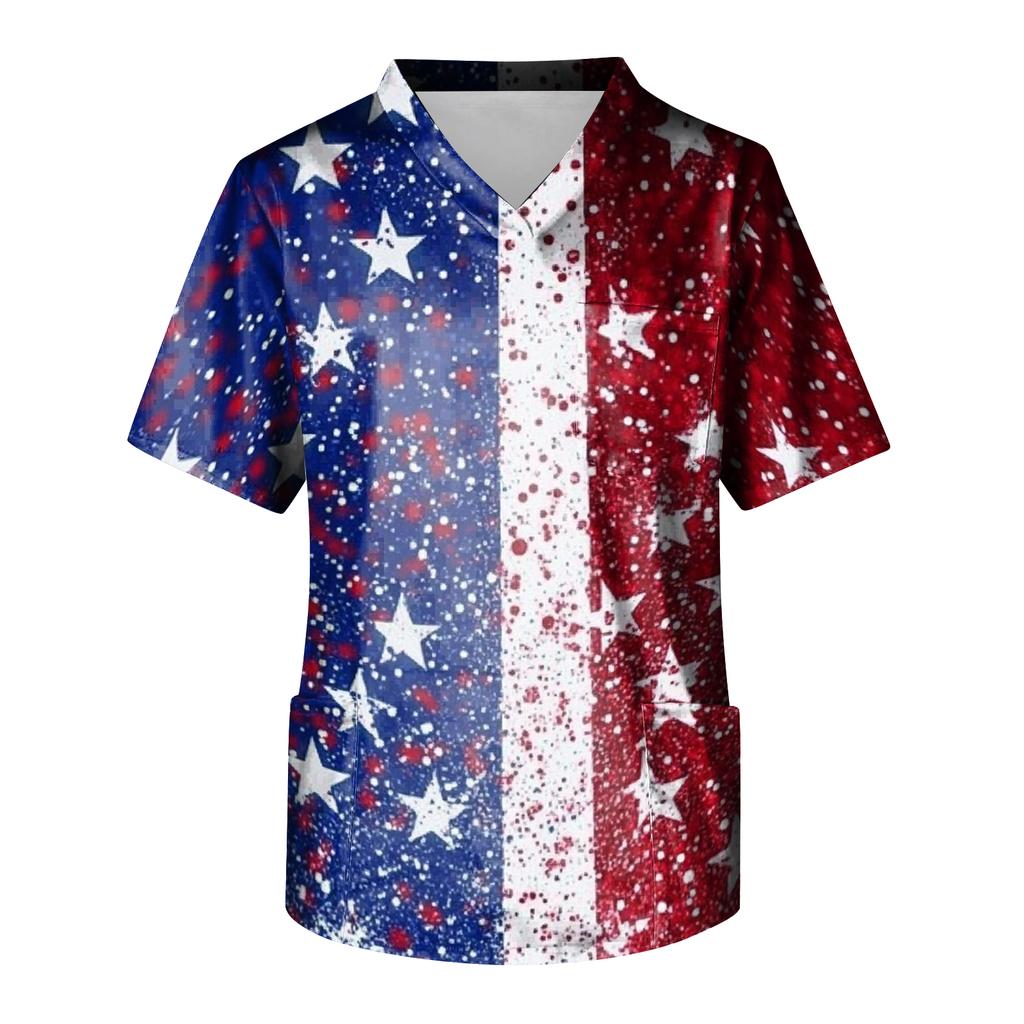 Men's Short Sleeve V-Neck  Print Chest Pocket Care Top