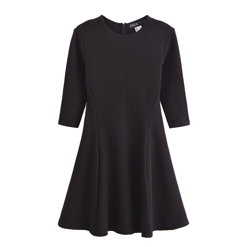 Kaslead New Arrival Women's Clothing Fashion Style Fashion Pure Color Stretch Crew Neck Long Sleeves Length Dress 3641861