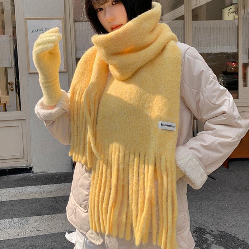 Women Long Scarf 175x30cm Solid Color Thickened Soft Warm Fluffy Winter Scarves Female