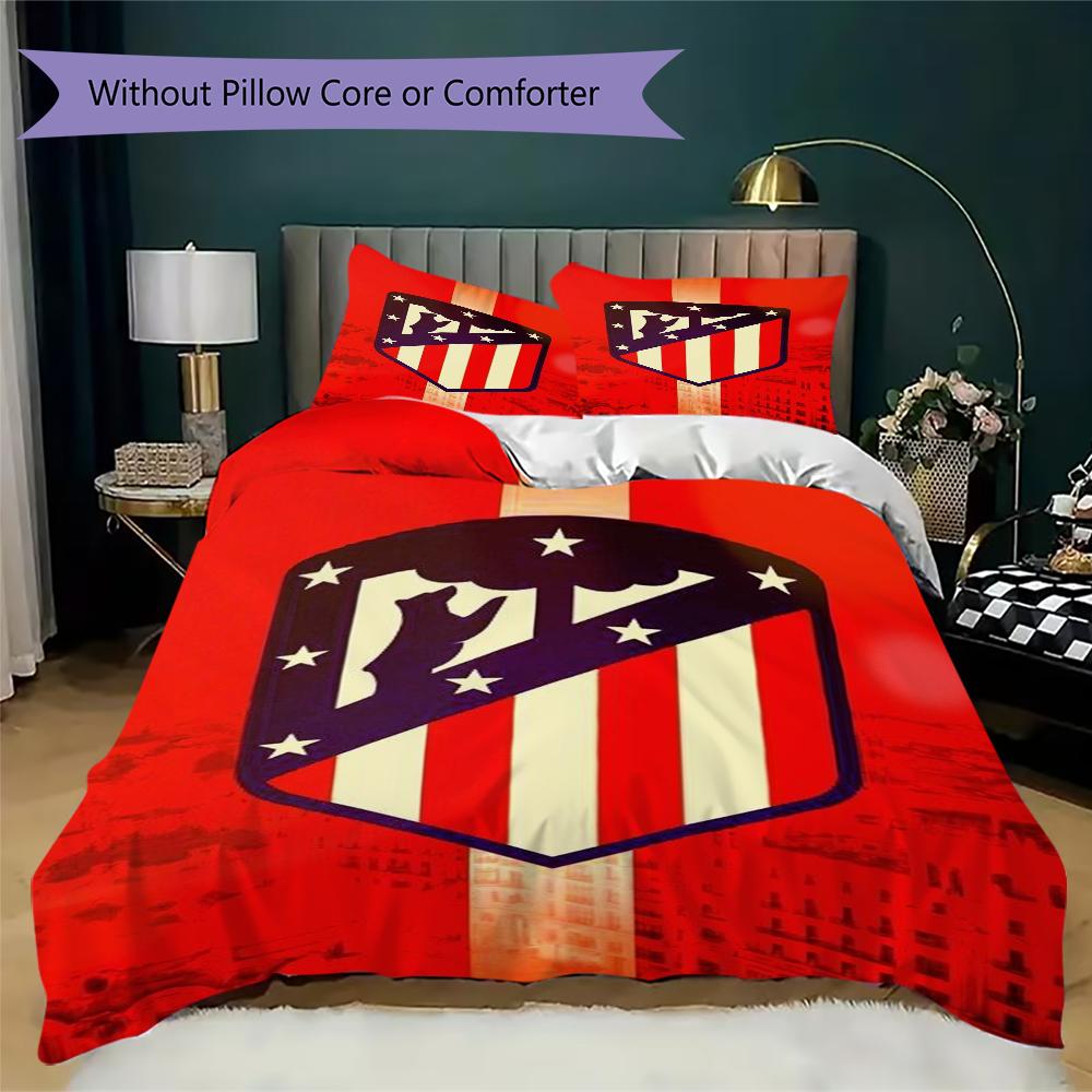 Atletico Madrid Pattern Bedding,Quilt Set Quilt Cover Pillowcase Home Birthday Gift(1 * Duvet Cover + 2 * Pillowcase, Without Core)_lx