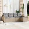 5 Piece Garden Sofa Set with Cushions Beige Poly Rattan