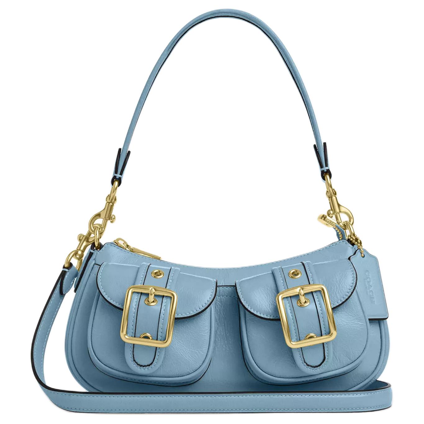 

Coach Ashton 25 Gold Hardware Ruched Leather Crossbody Shoulder Bag Medium Women bags Blue CBJ01-IMPOW Basic Set (Bag+Dust Bag)