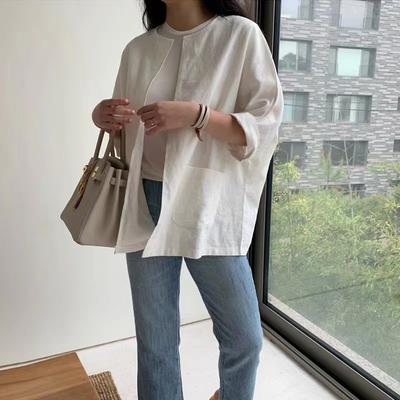 Silk Cotton Linen Top Women Spring Summer New Retro Simple T-shirt for Women
