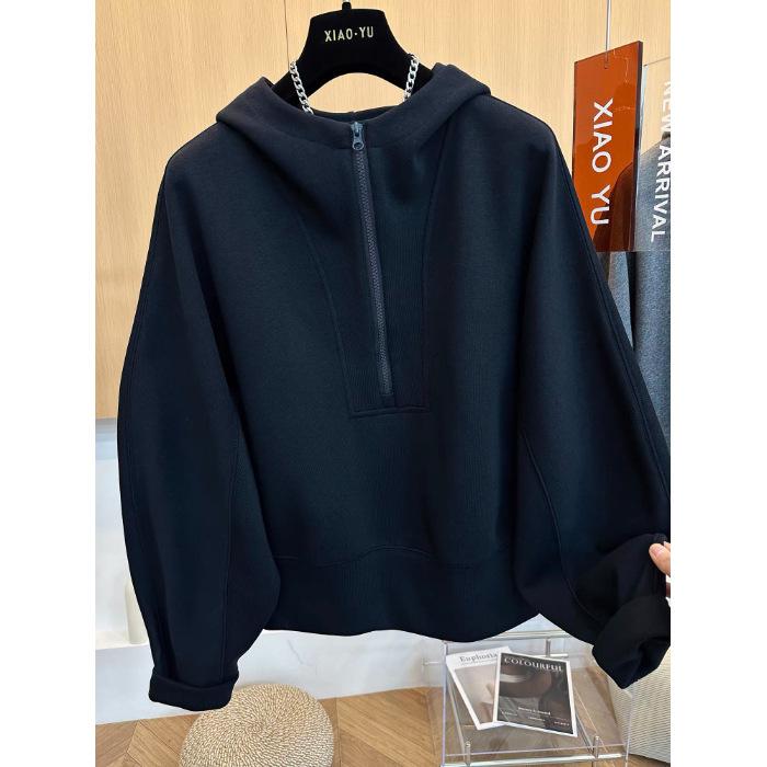 A High-end, Loose, Fashionable and Versatile Hooded Half-zipper Pullover Long-sleeved Sweatshirt for Autumn and Winter