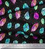 Soimoi Black Japan Crepe Satin Fabric Crystal Stone Geometric Print Fabric by the Metre 42 Inch