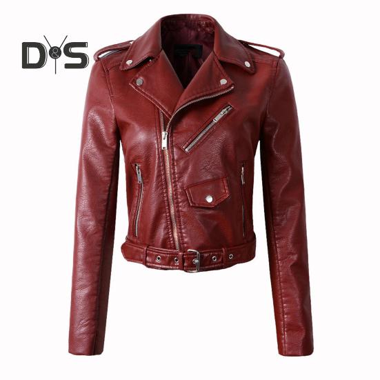 

Женская куртка из искусственной кожи с гладкой поверхностью, отложным воротником, застежкой-молнией и заклепками, длинные рукава, мотоциклетное пальто, дорожная верхняя одежда XXL вино красного