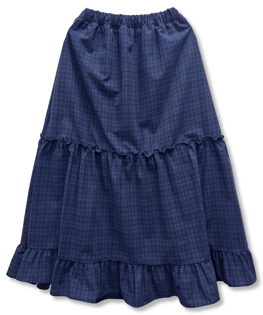 Damiswi Vintage Check Frill Long Skirt_Blue