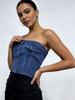 Blue Slim-Fit Denim Bandeau Top