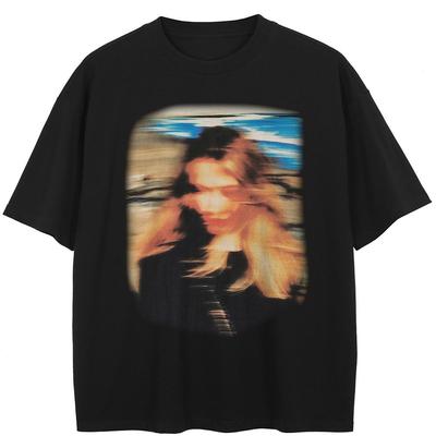 Streetwear Vague Girl Graphic Black T-Shirt Cotton Unisex Tops Tees Summer Short Sleeves T Shirt