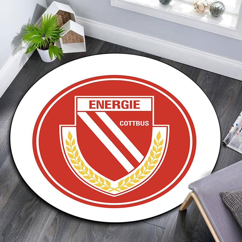 Energie Cottbus Logo Printed Round Rug, Non Slip Washable Circular Carpet For Living Room Bedroom Playroom, Sports Fan Decor, Holiday Birthday Gift