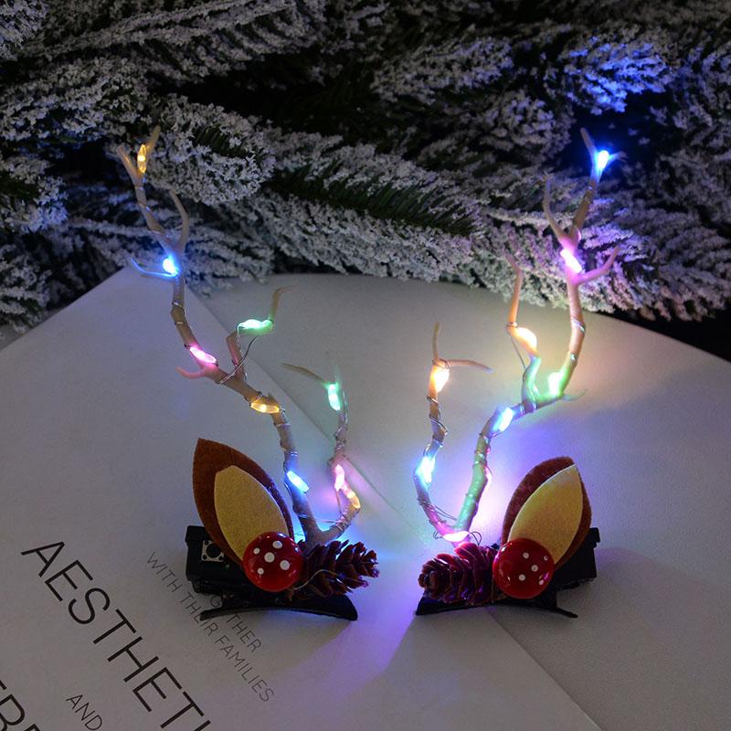 Świąteczny LED Światło Róg Renifera Spinka do Włosów Kobieta Dziewczyna Świecący Róg Łosia Ucho Nakrycie Głowy Akcesoria do Włosów Dekoracja Świąteczna Noworoczna