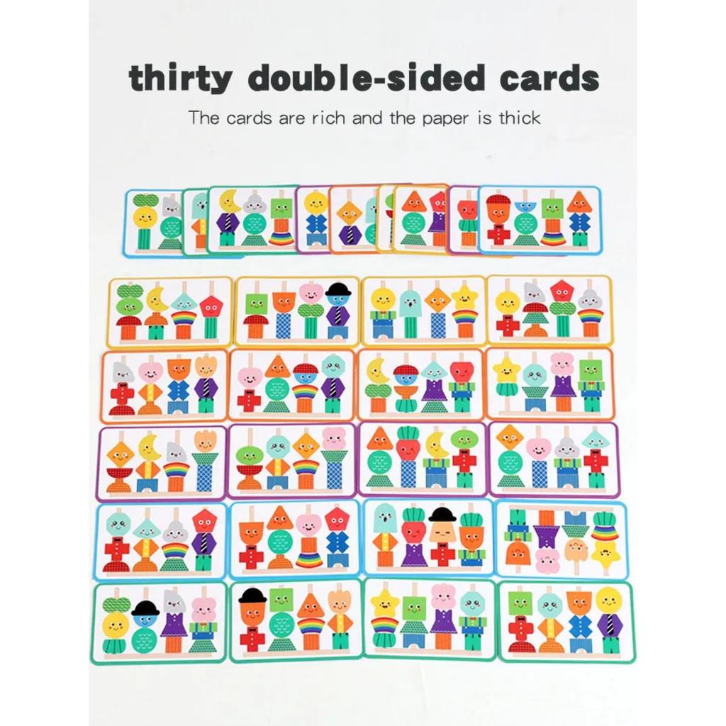 Wooden Children's Character Expression Bead Columns Colorful Sorting Toys Shape Stringing Matching Educational Building Blocks