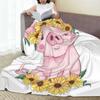 Cute Sunflower Pig Blanket Flannel Sofa Throw Blanket Super Soft for Home Bedroom Office Throws Bedspread Quilt