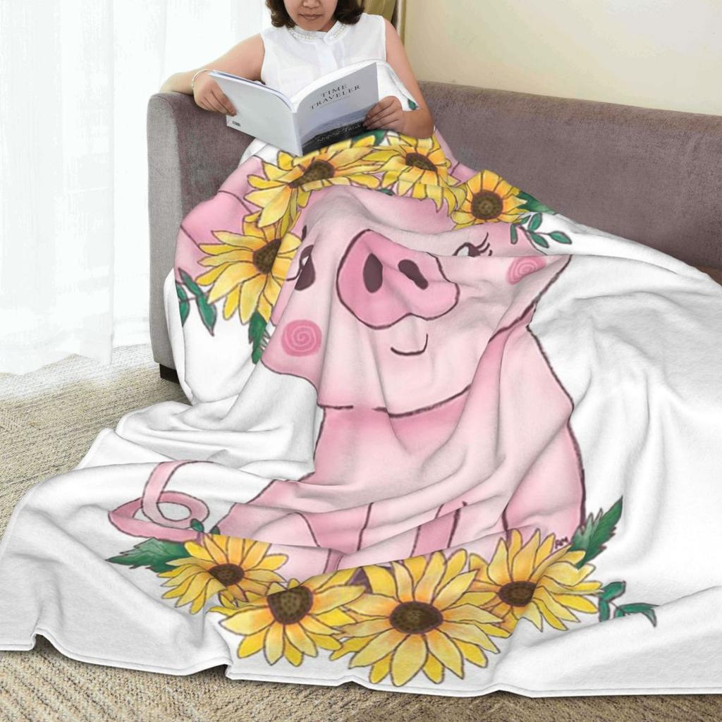 Cute Sunflower Pig Blanket Flannel Sofa Throw Blanket Super Soft for Home Bedroom Office Throws Bedspread Quilt