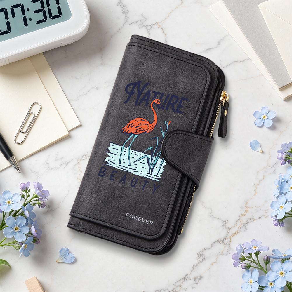 Nature Beauty Flamingo Print Long Wallet Multi Card Slot Large Capacity Vintage Female Purse