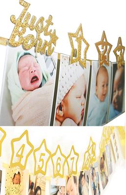 Baby Birthday Garland Photo Frame Star Gold 1st Year Banner Decoration Party Mom Baby Photography Celebration