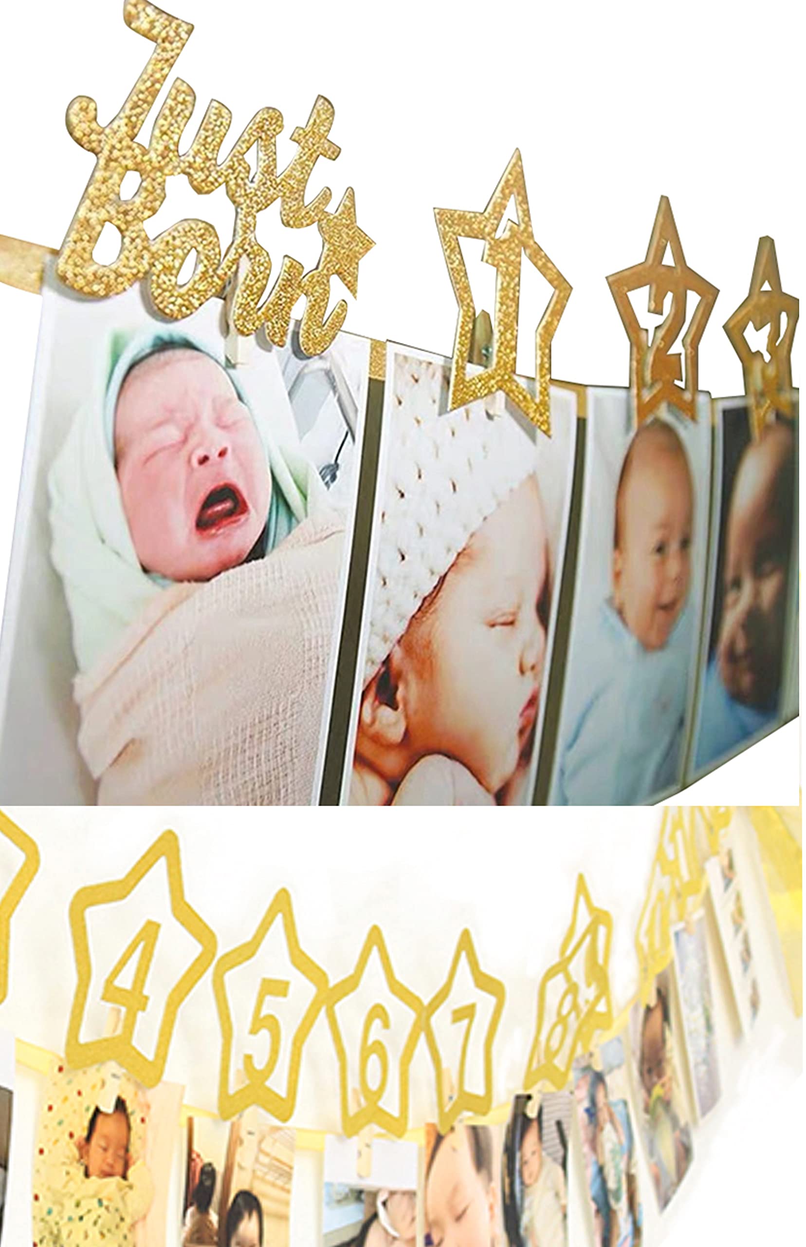 Baby Birthday Garland Photo Frame Star Gold 1st Year Banner Decoration Party Mom Baby Photography Celebration