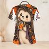 Top de uniforme de enfermera para mujer talla grande con cuello en V y manga corta con estampado de erizo de dibujos animados de Halloween con bolsillos frontales