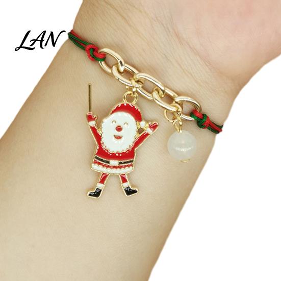 Christmas Party Favors Bracelets, Red Green String Bracelet, Adjustable Charm Bracelet Novelty Decorations with Glow in The Dark Bead for Women Girls