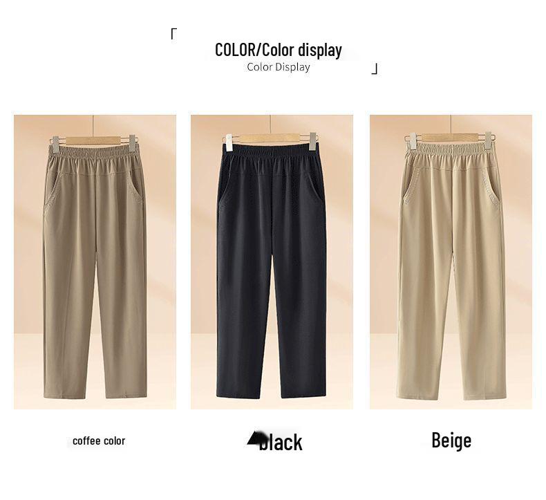 Mom's Lightweight Nine-Point Ice Silk Pants for Summer - Loose, Straight-Leg, Plus Size